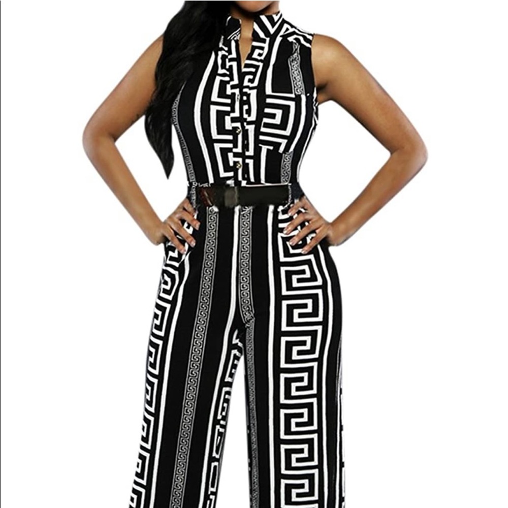 Button Up Long Wide Leg Pant Jumpsuit with Belt